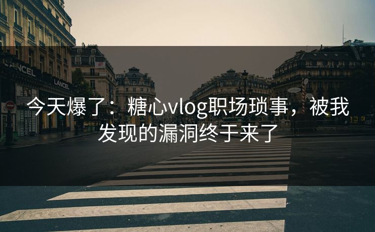 今天爆了：糖心vlog职场琐事，被我发现的漏洞终于来了